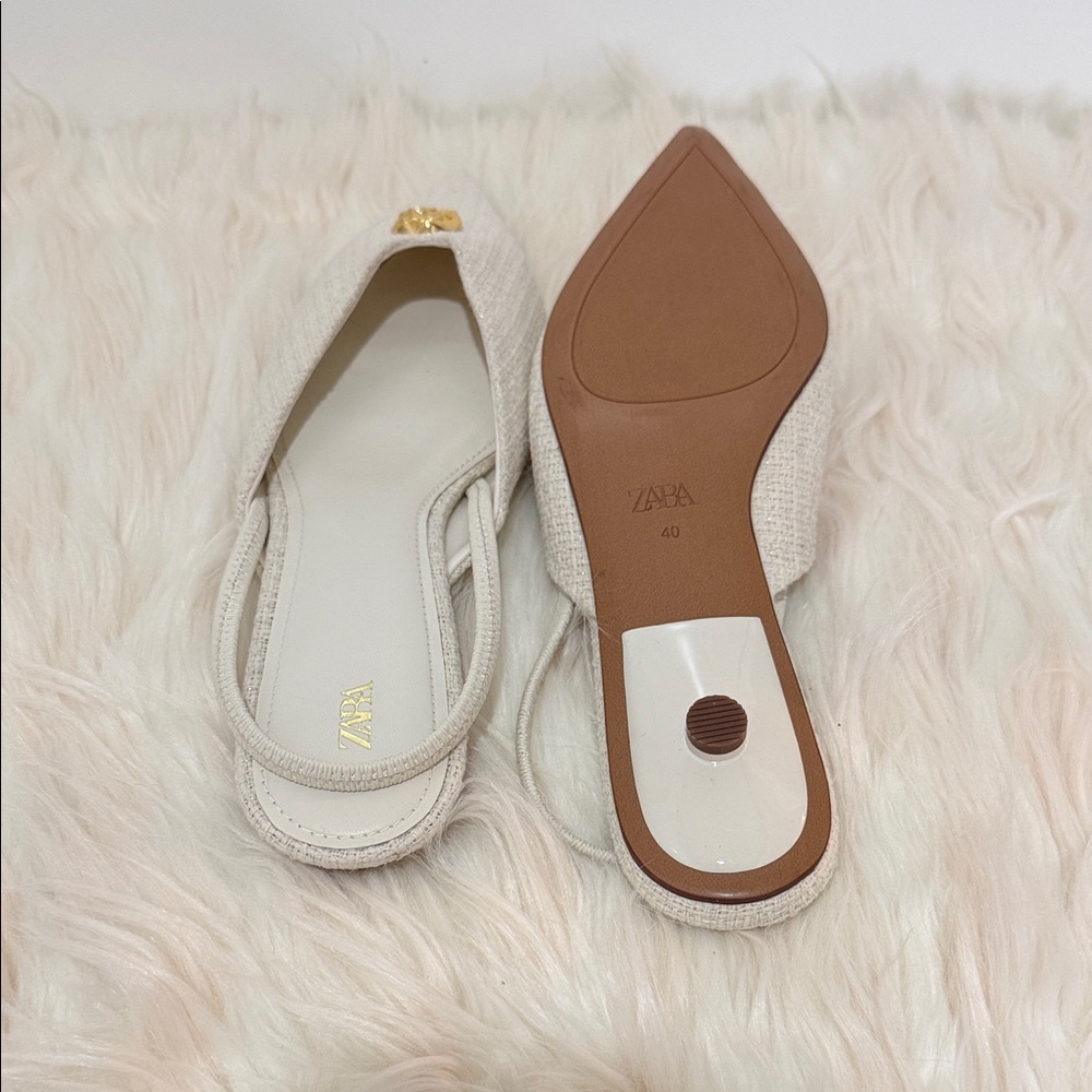 Zara Cream Mules with Gold Detail - Picture 4 of 7